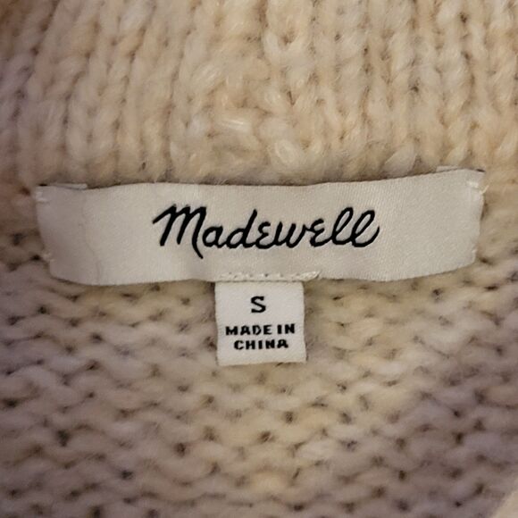 Madewell Placed Bobble Sweater, Cream Mock Neck Wool Blend Sweater, Sz S - Picture 7 of 13